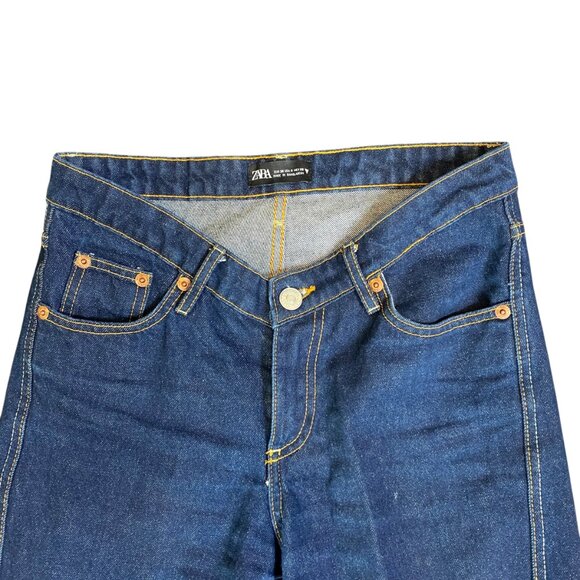 Zara Asymmetrical V Waist Jeans Dark Wash Sz 4 (30x30-1/2") Cotton #329J - Picture 5 of 8